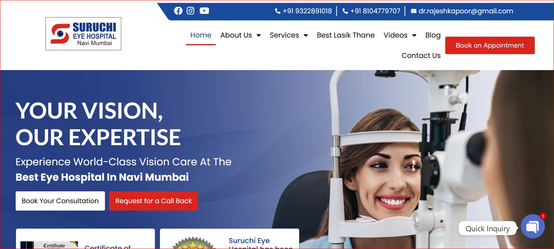 Suruchi Eye Hospital in Navi Mumbai with a patient undergoing eye Suruchi Eye Hospital in Navi Mumbai with a patient undergoing eye examination