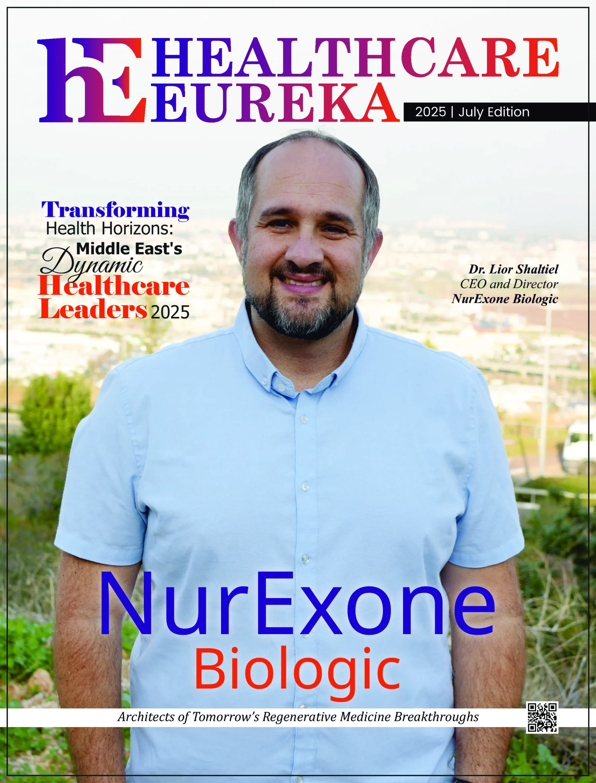Cover of Healthcare Eureka July 2025 Edition featuring Dr. Lior Shaltiel of NurExone Biologic.