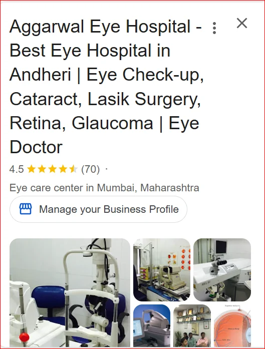 Google Business Profile Snapshot – Aggarwal Eye Hospital
