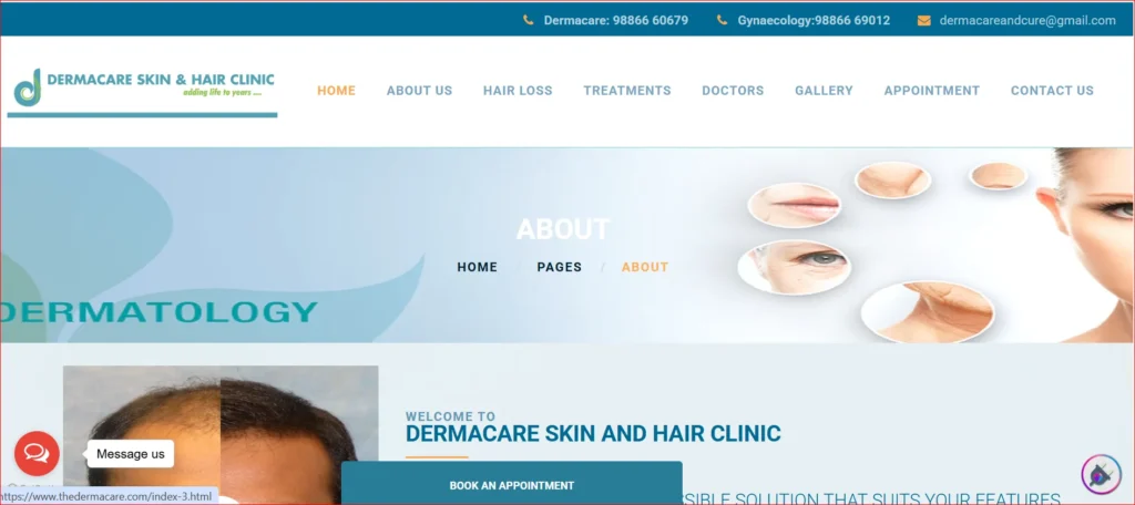 Dermacare Skin Hair Clinic – Official Website Homepage Screenshot