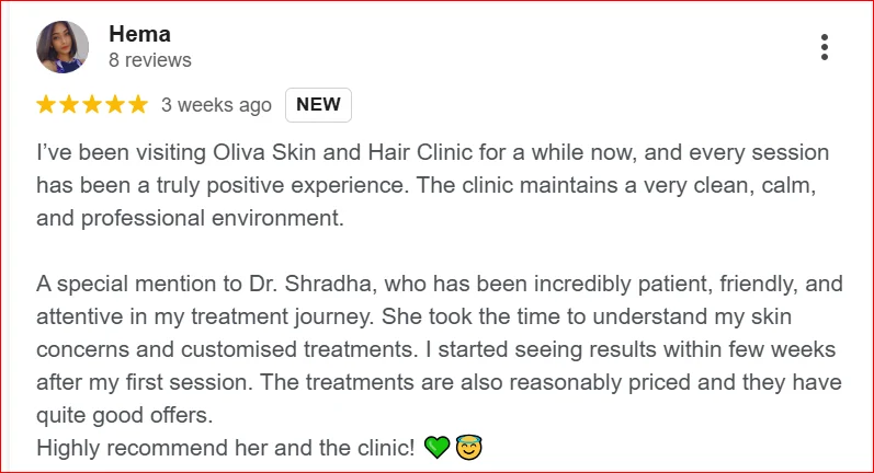 Google Review – Oliva Skin Hair Clinic – Patient Experience with Dr. Shradha