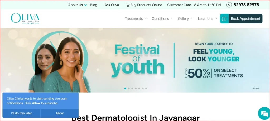 Oliva Skin Hair Clinic – Website Homepage Screenshot Offer Banner