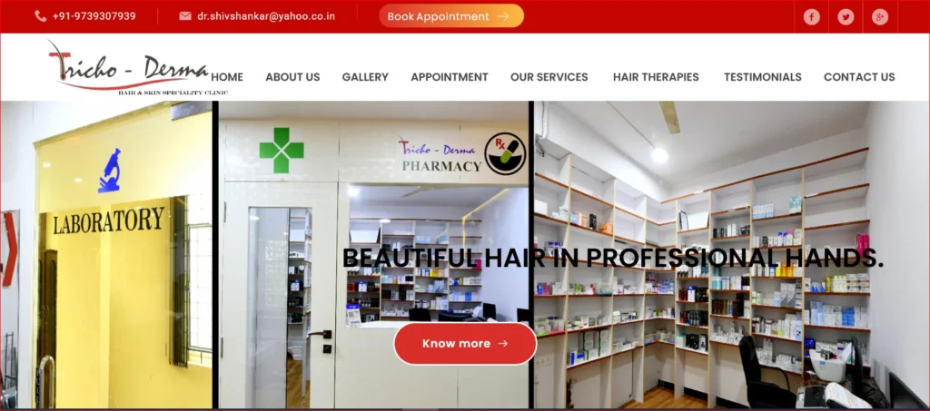 Tricho Derma Clinic – Website Homepage Screenshot Laboratory Pharmacy