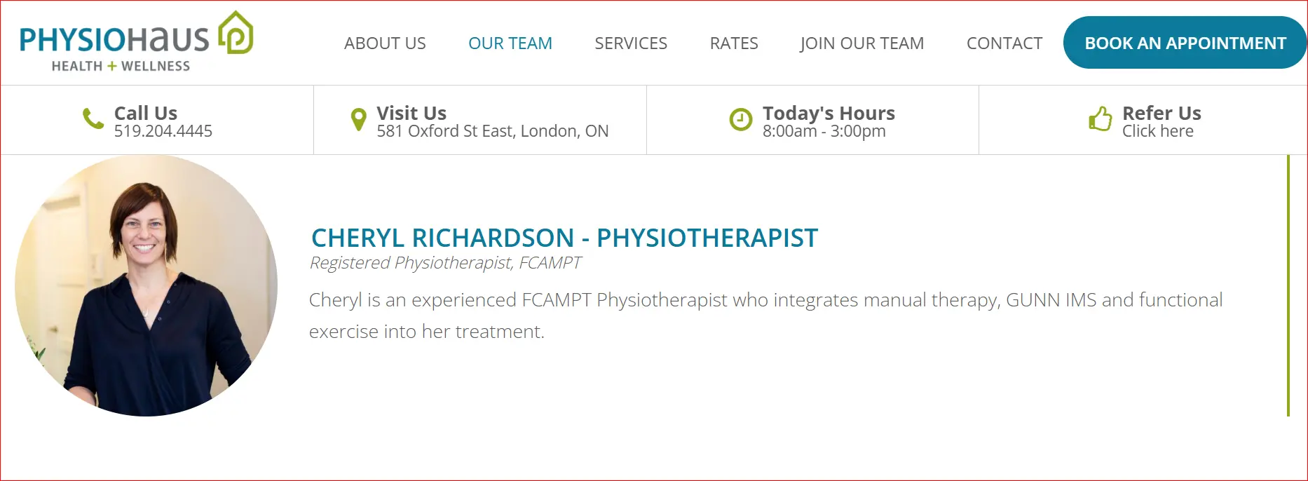 Cheryl Richardson Registered Physiotherapist Providing Manual Therapy and IMS Treatment