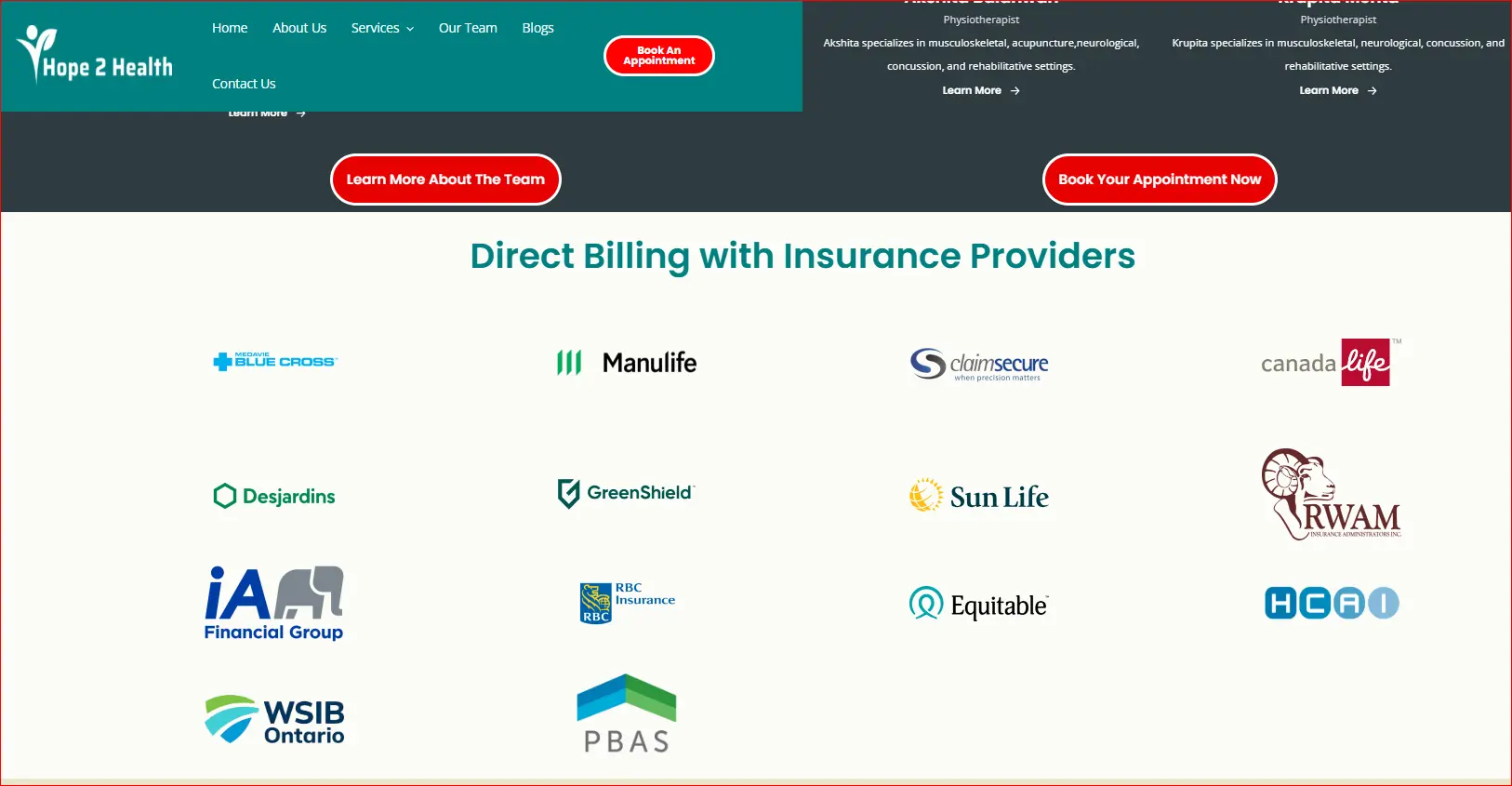 Direct Billing Available with Major Insurance Providers for Physiotherapy Services