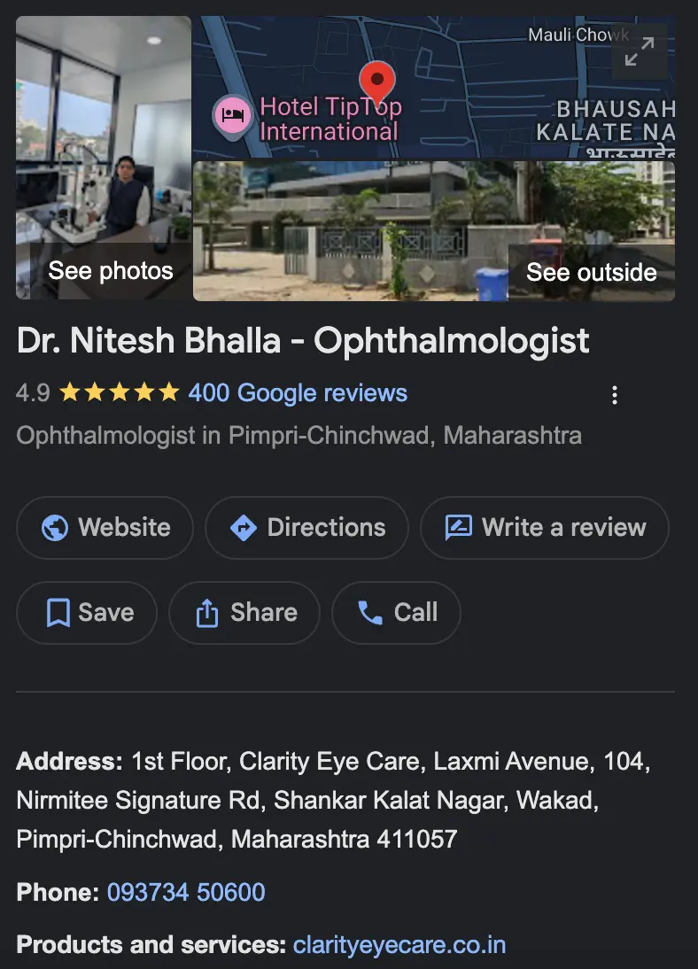 Dr Nitesh Bhall Google Profile