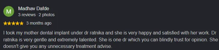 Dr. Ratnika Agarwal Google Review