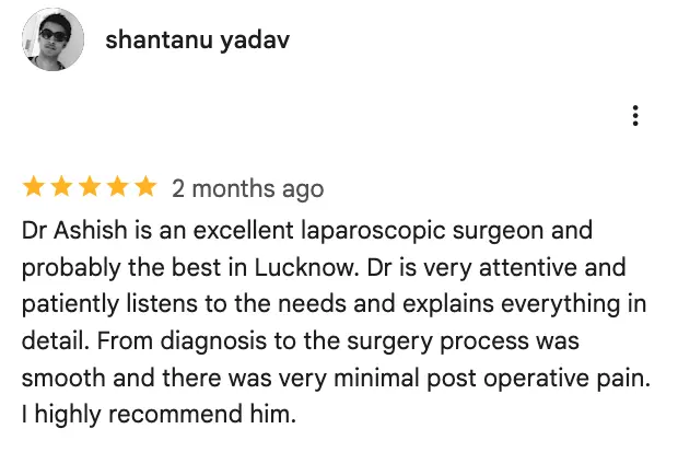 Five-star Google review from a patient praising Dr Ashish Anand's care
